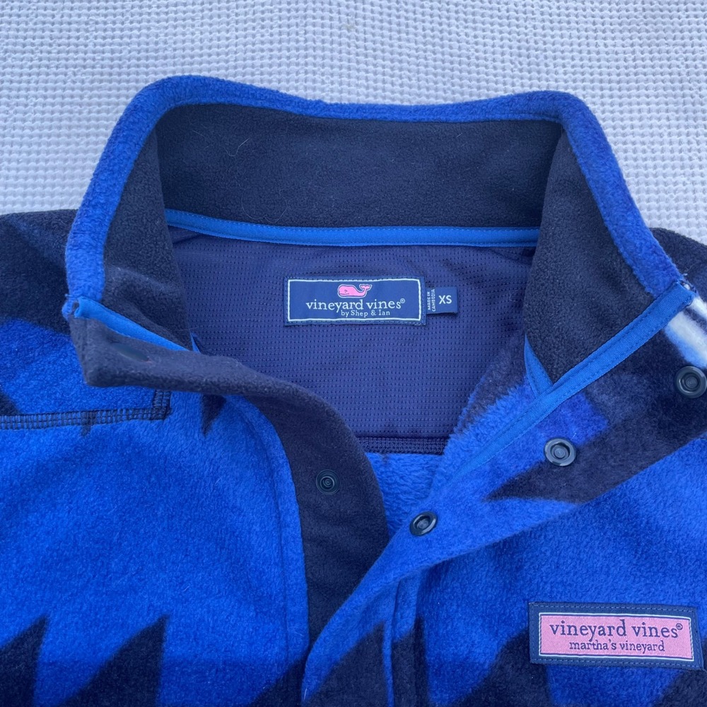 Vineyard Vines Mens XS Shep Fleece Pullover Aztec Blue Geometric Snap Mock - Picture 2 of 7